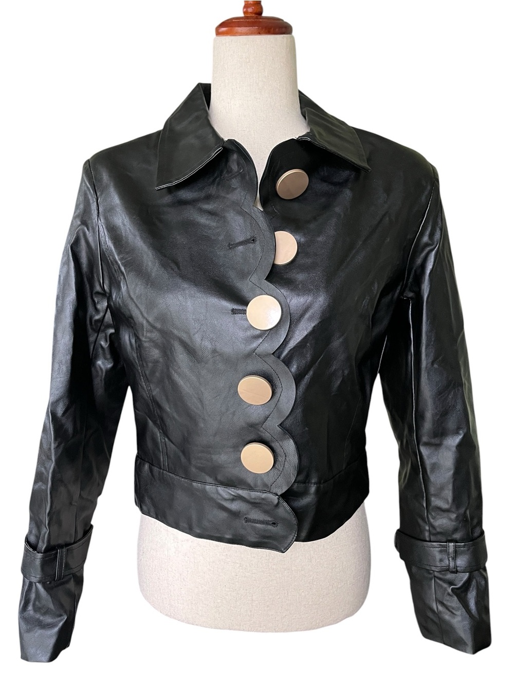 Beulah Faux Leather Scalloped Edge with Large Gold Buttons